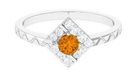 0.50 CT Round Shape Citrine Minimal Textured Ring with Diamond