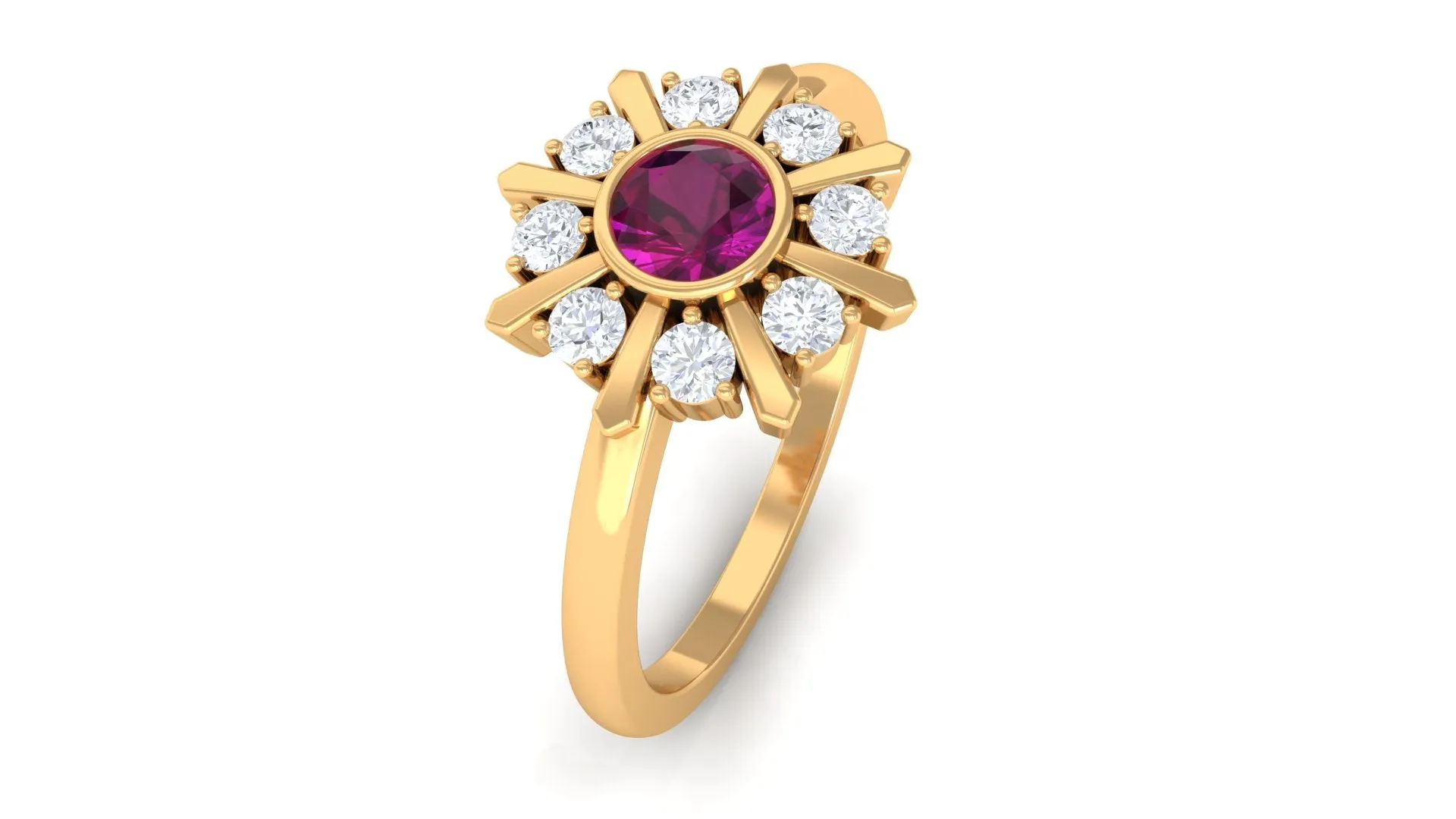 0.75 CT Real Rhodolite Statement Ring with Diamond Stones