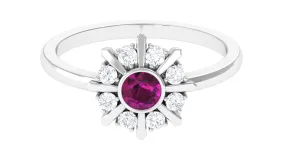 0.75 CT Real Rhodolite Statement Ring with Diamond Stones