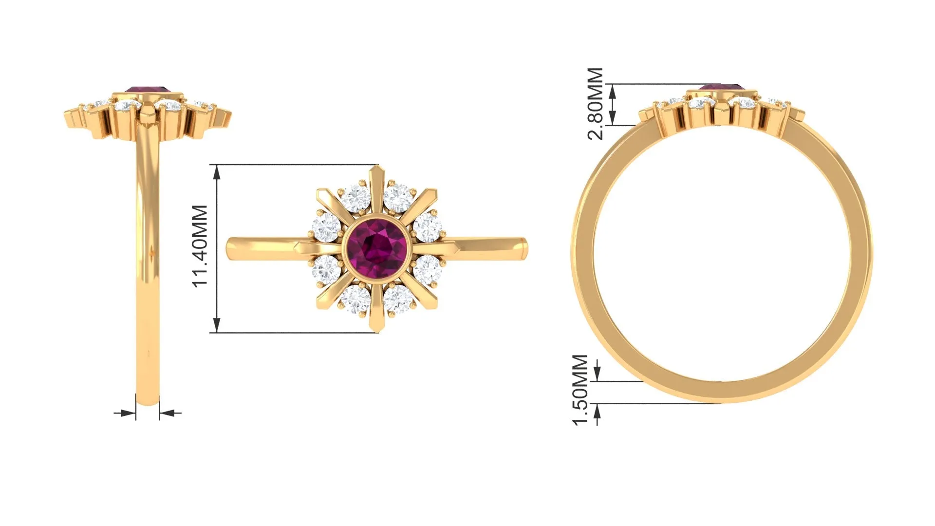 0.75 CT Real Rhodolite Statement Ring with Diamond Stones