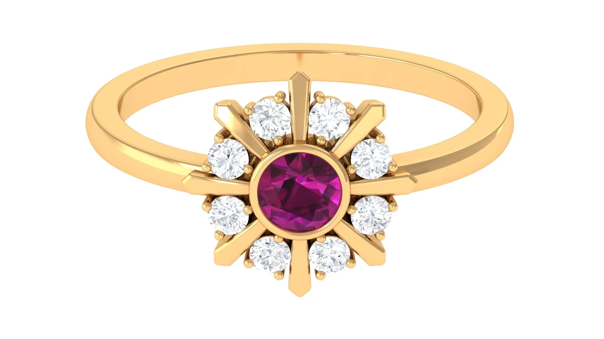 0.75 CT Real Rhodolite Statement Ring with Diamond Stones