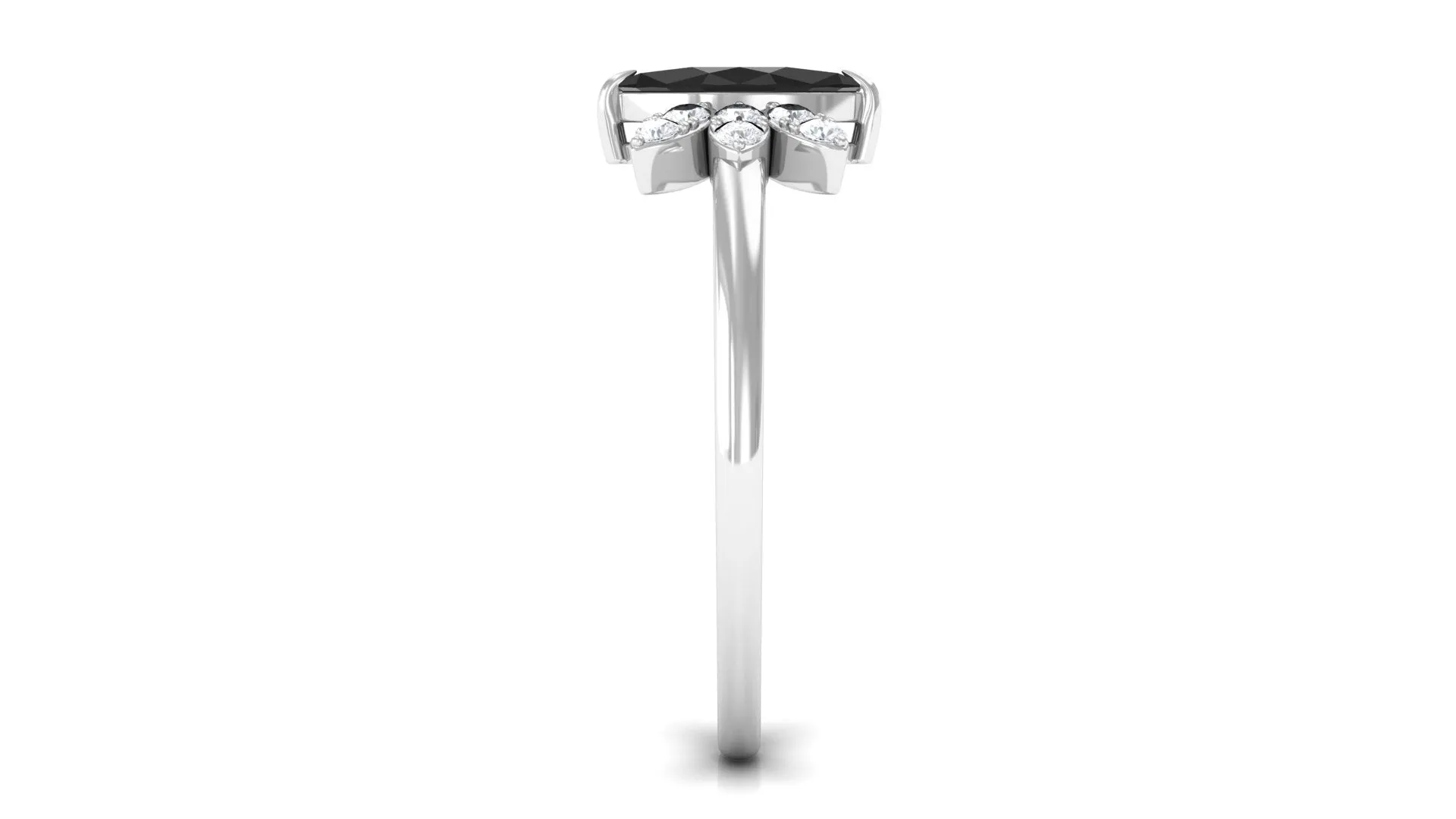 1 CT Claw Set Marquise Black Spinel and Diamond Promise Ring