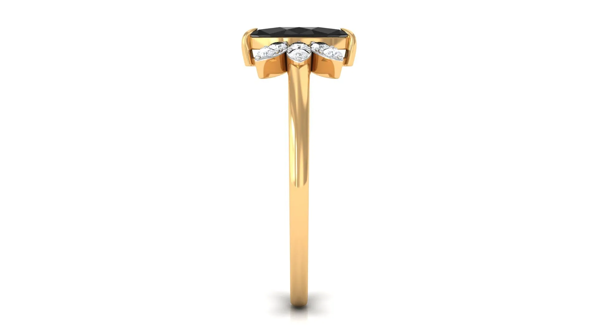 1 CT Claw Set Marquise Black Spinel and Diamond Promise Ring