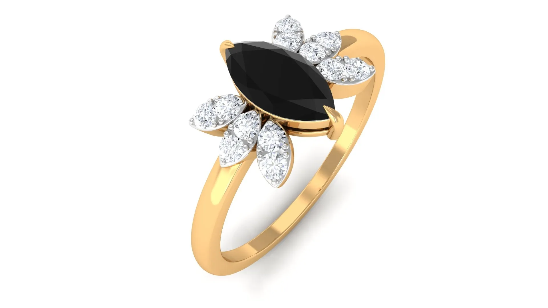1 CT Claw Set Marquise Black Spinel and Diamond Promise Ring