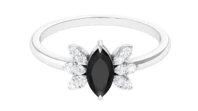 1 CT Claw Set Marquise Black Spinel and Diamond Promise Ring