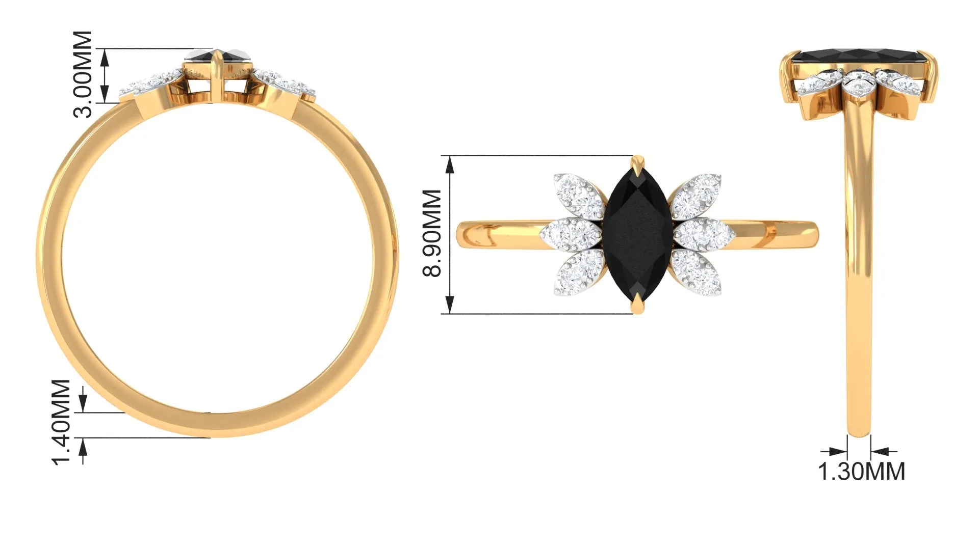 1 CT Claw Set Marquise Black Spinel and Diamond Promise Ring