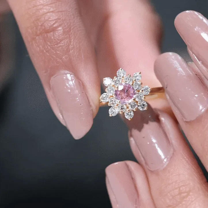 1 CT Pink Sapphire and Diamond Cluster Engagement Ring in Prong Setting