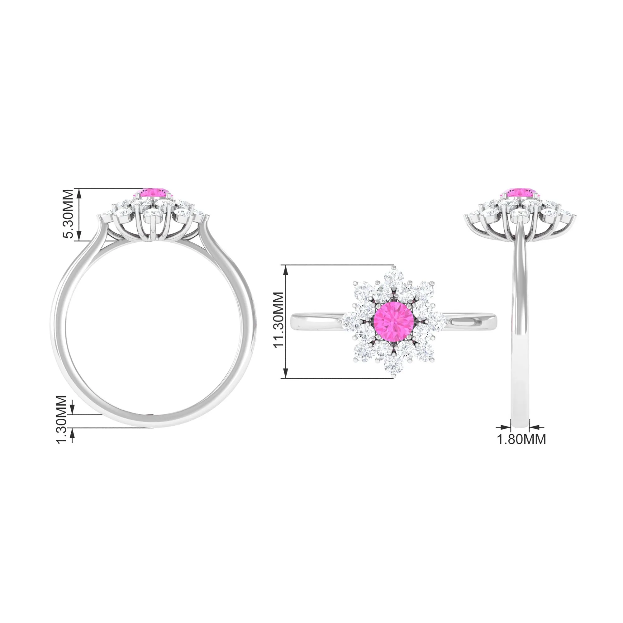 1 CT Pink Sapphire and Diamond Cluster Engagement Ring in Prong Setting