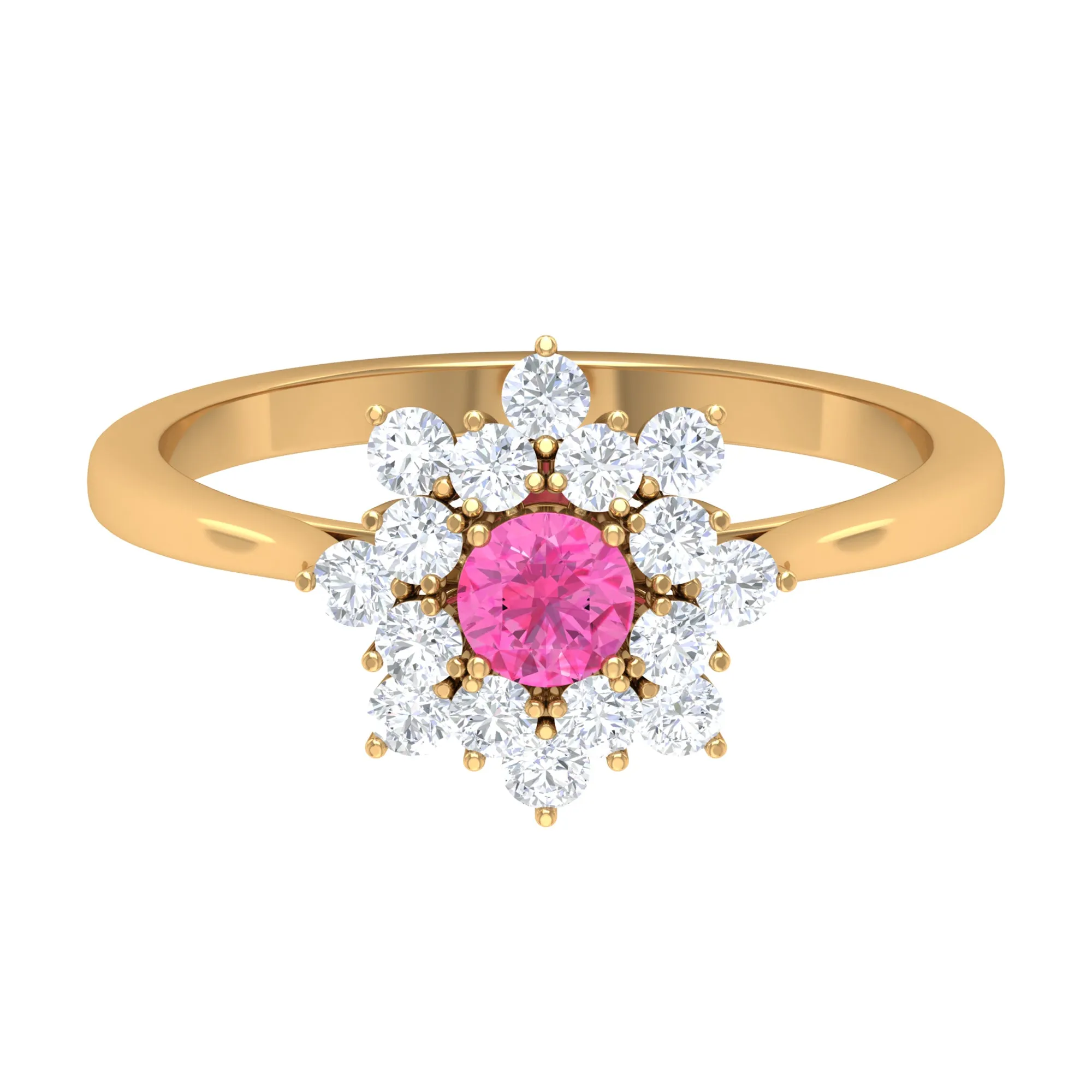 1 CT Pink Sapphire and Diamond Cluster Engagement Ring in Prong Setting