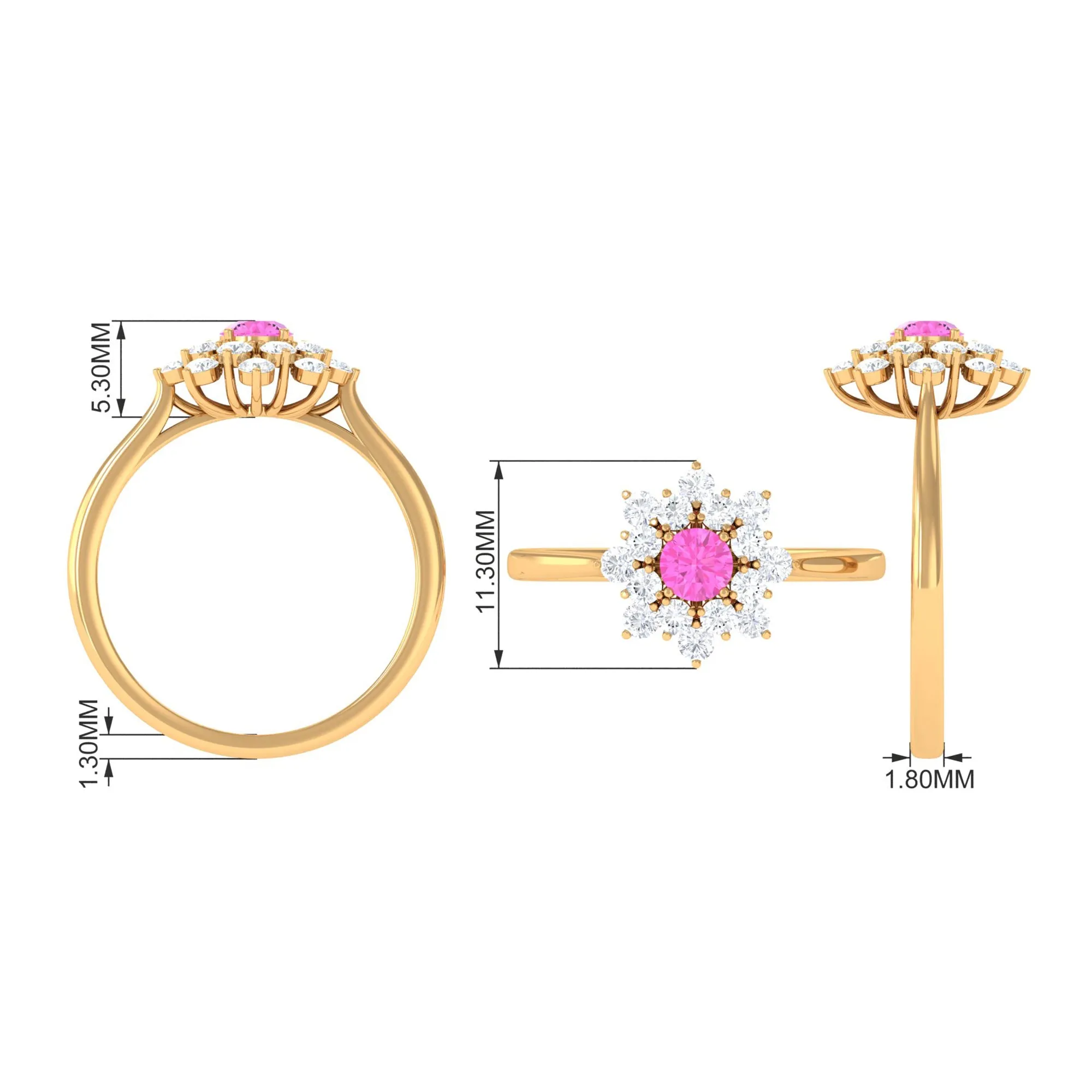 1 CT Pink Sapphire and Diamond Cluster Engagement Ring in Prong Setting