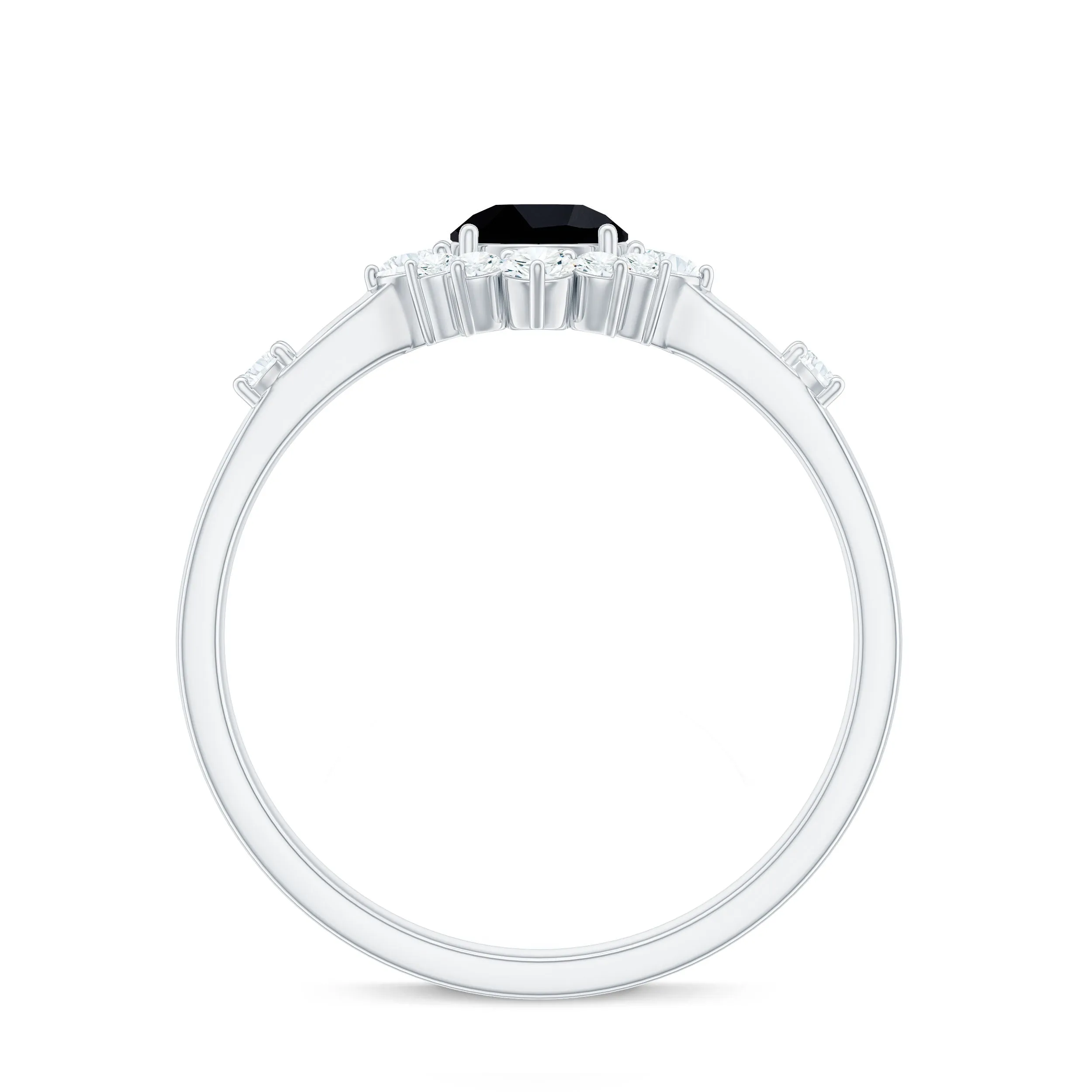 1 CT Round Black Spinel and Diamond Halo Engagement Ring