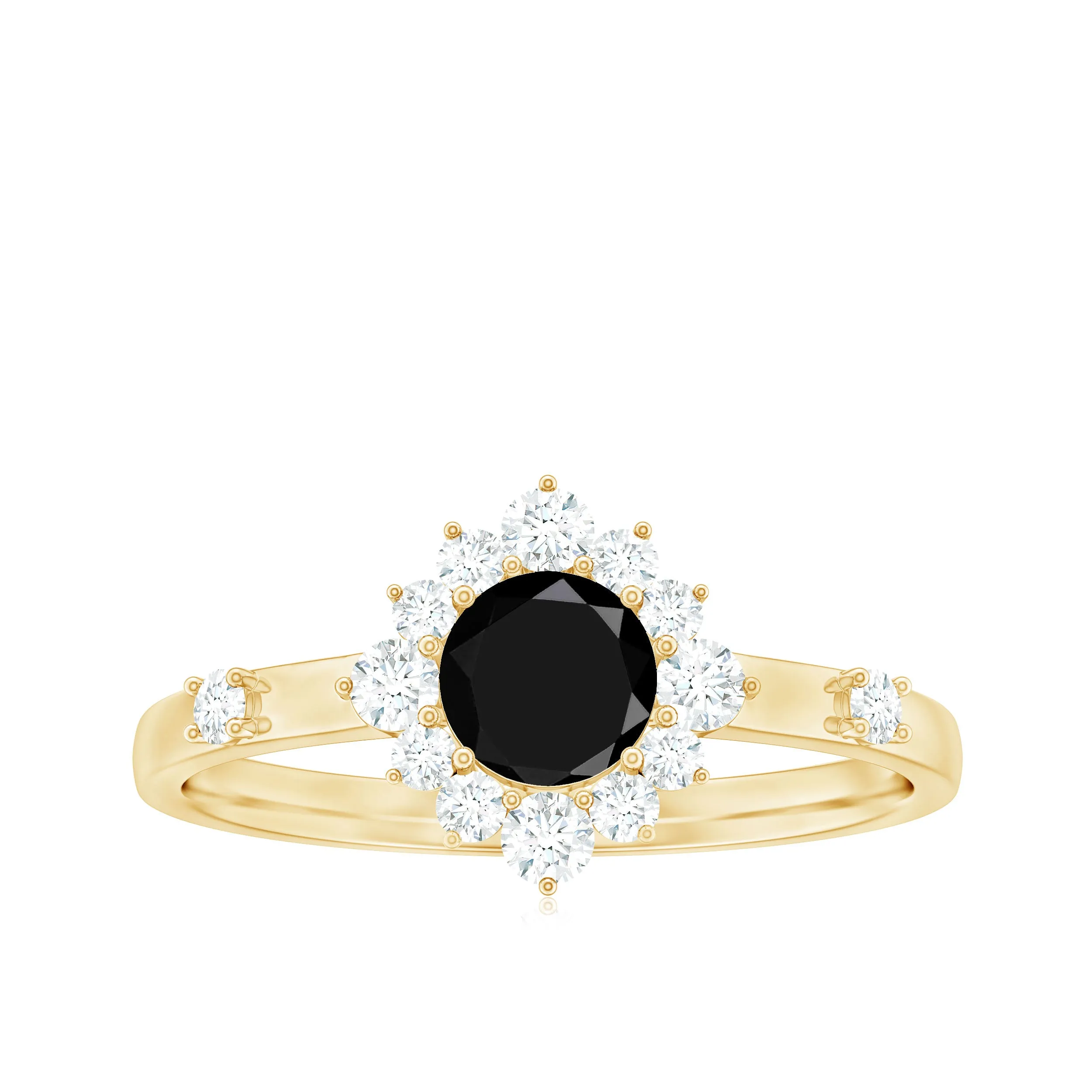 1 CT Round Black Spinel and Diamond Halo Engagement Ring