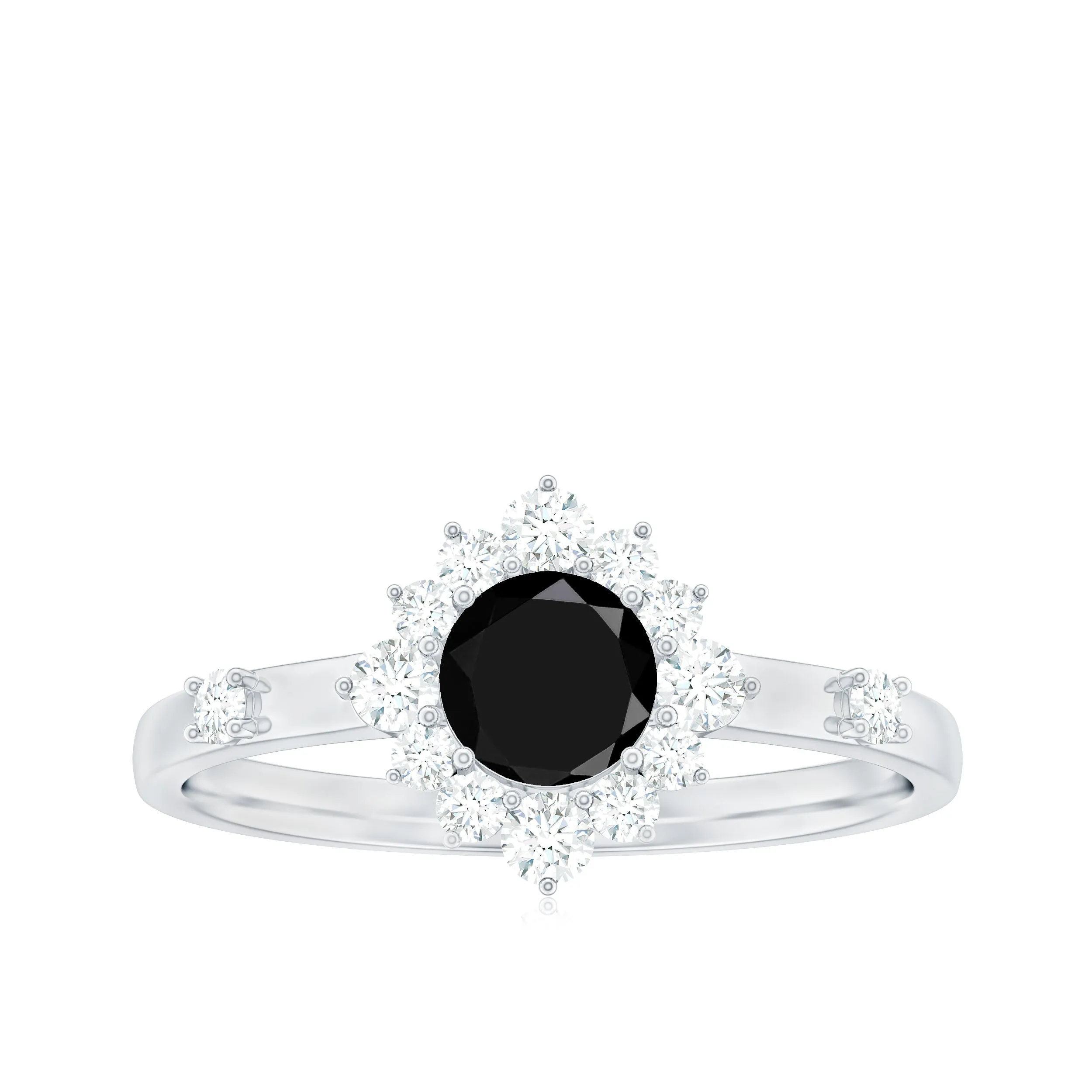 1 CT Round Black Spinel and Diamond Halo Engagement Ring