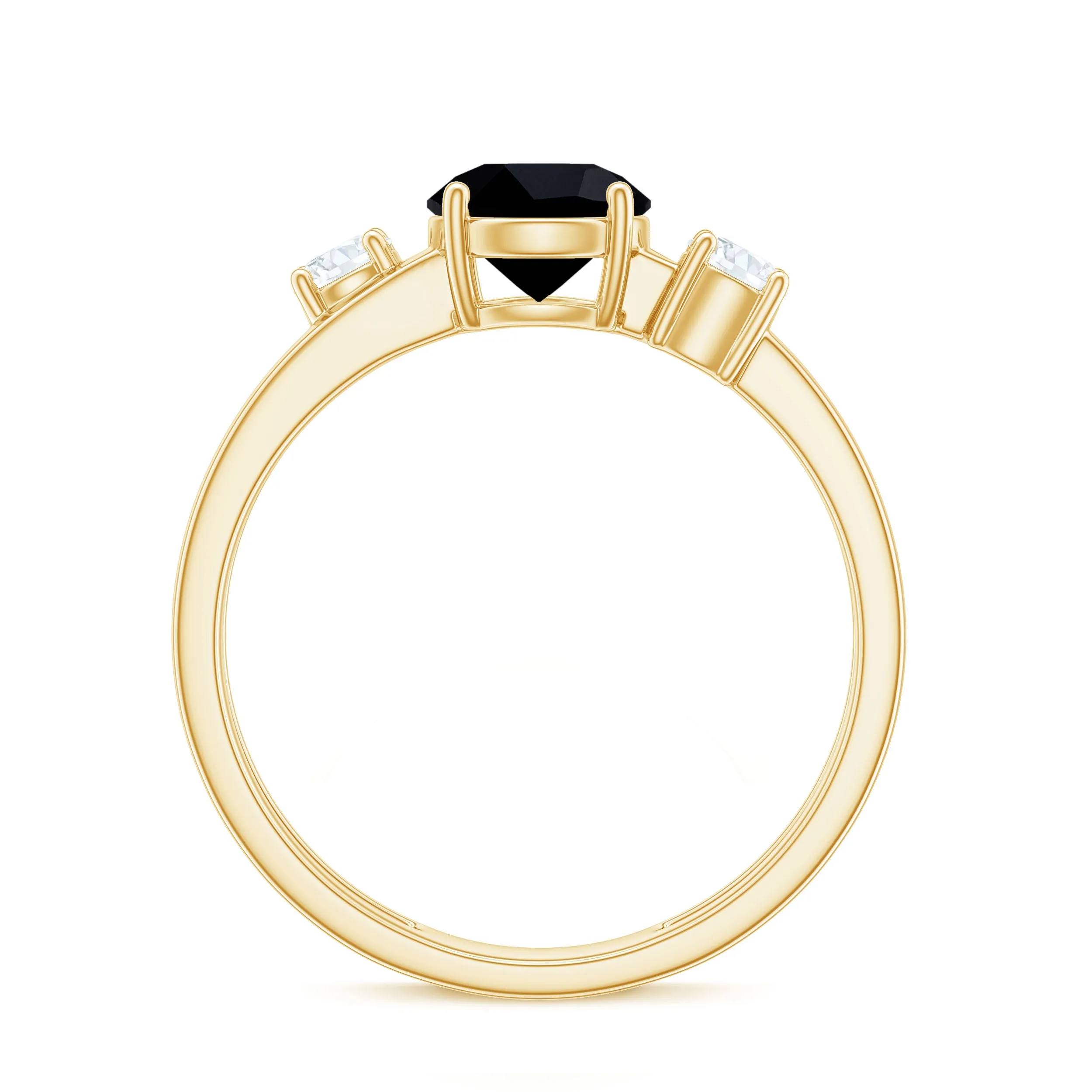 1 CT Solitaire Black Spinel Three Stone Ring with Diamond