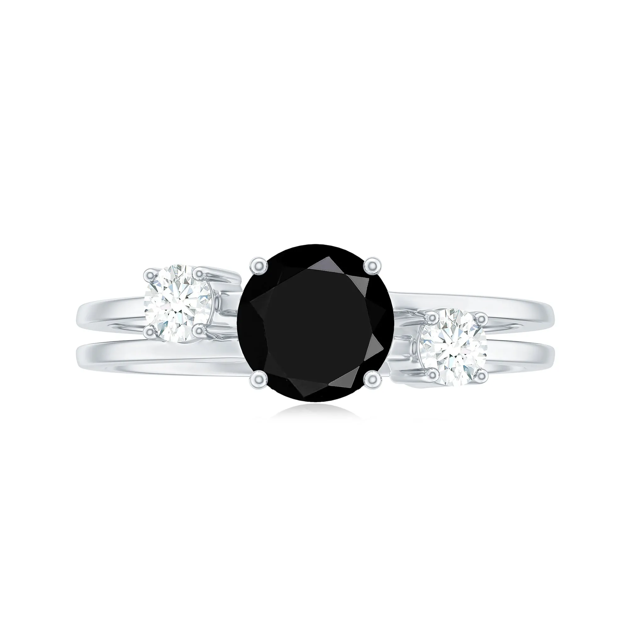 1 CT Solitaire Black Spinel Three Stone Ring with Diamond