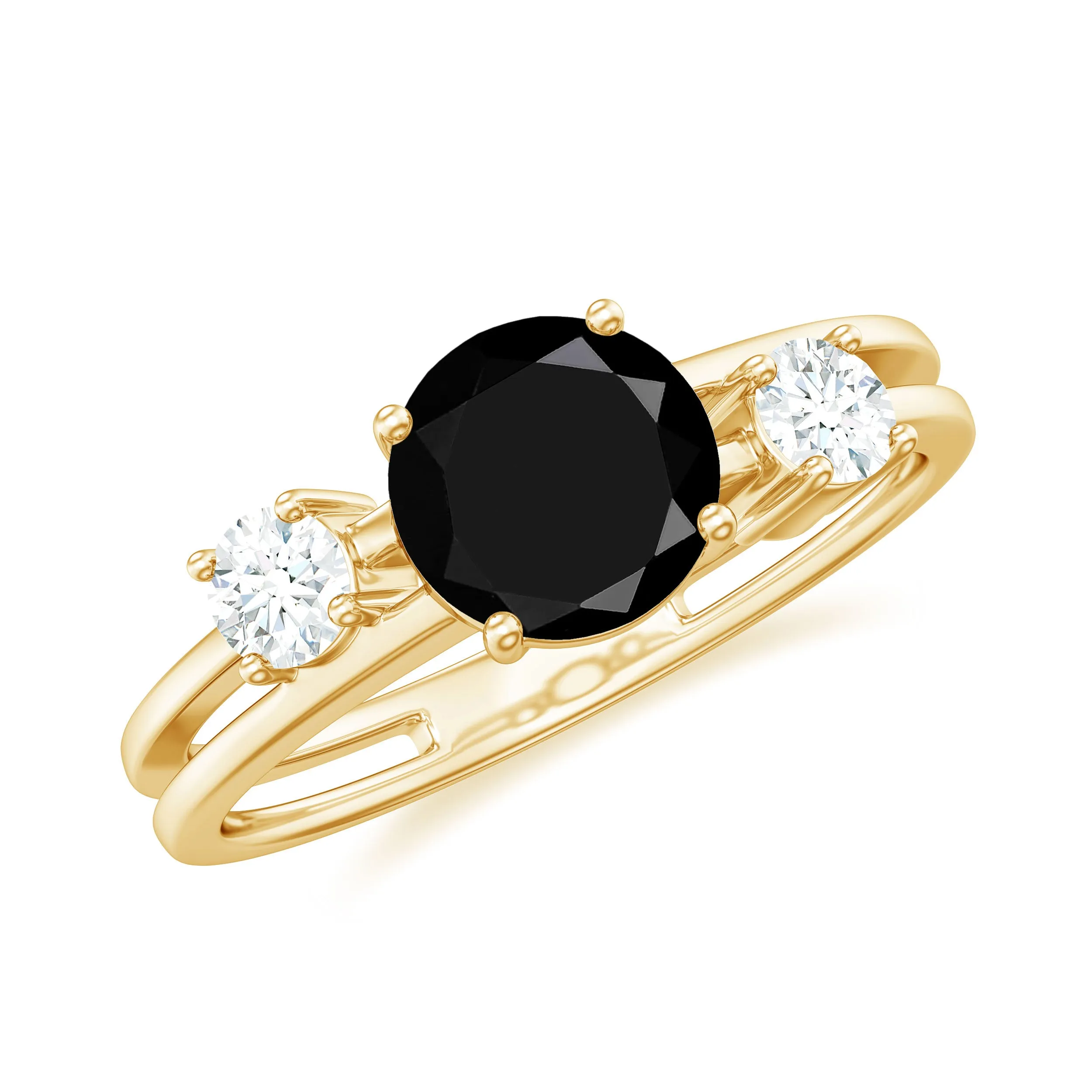 1 CT Solitaire Black Spinel Three Stone Ring with Diamond