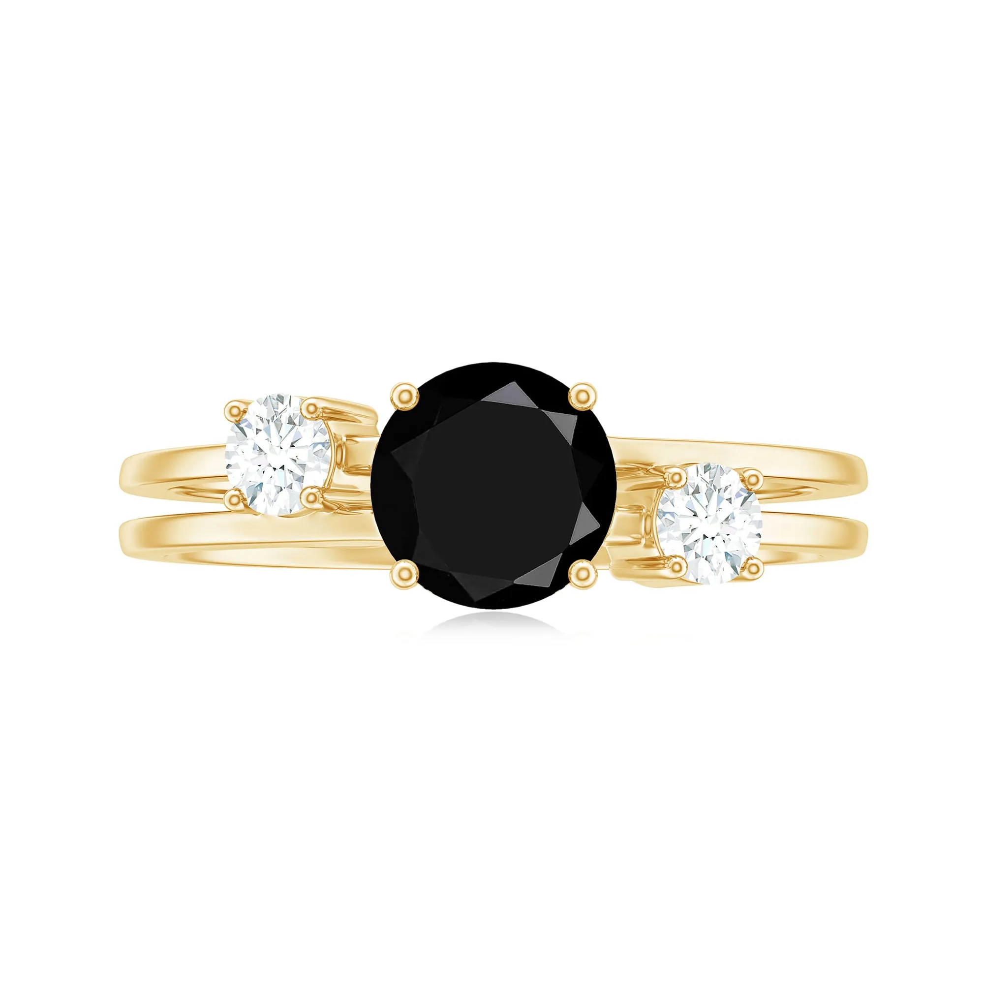 1 CT Solitaire Black Spinel Three Stone Ring with Diamond