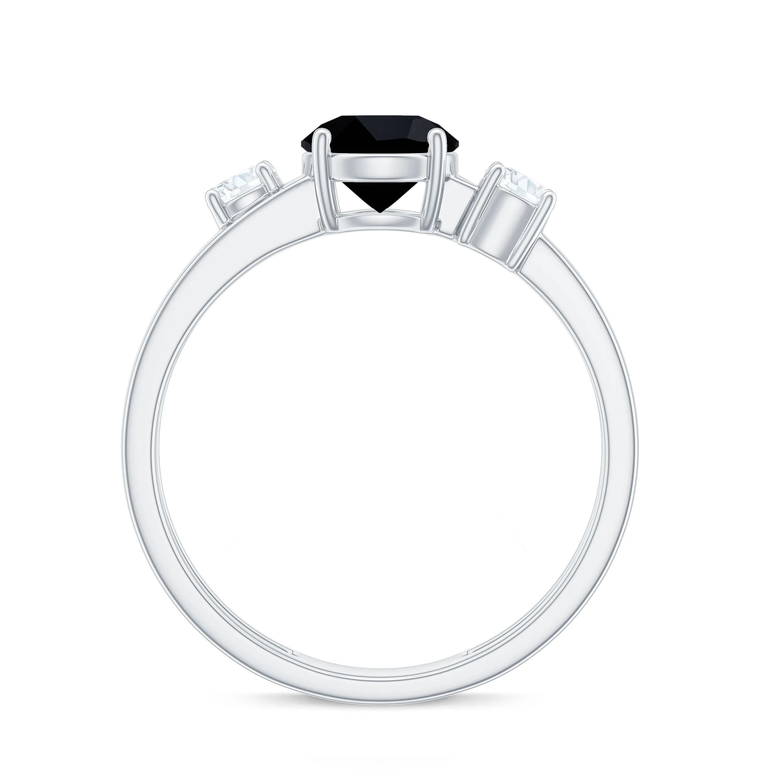 1 CT Solitaire Black Spinel Three Stone Ring with Diamond