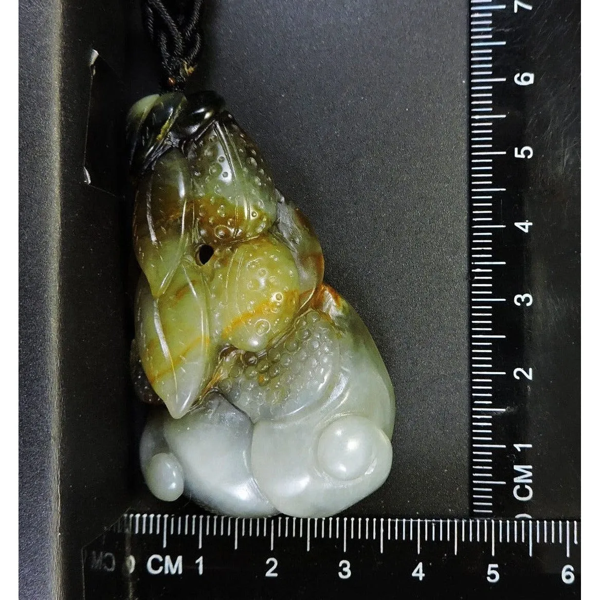100% Natural Hand-Carved Jade Pendant Jadeite Necklace Peanut & Leaves & Ruyi
