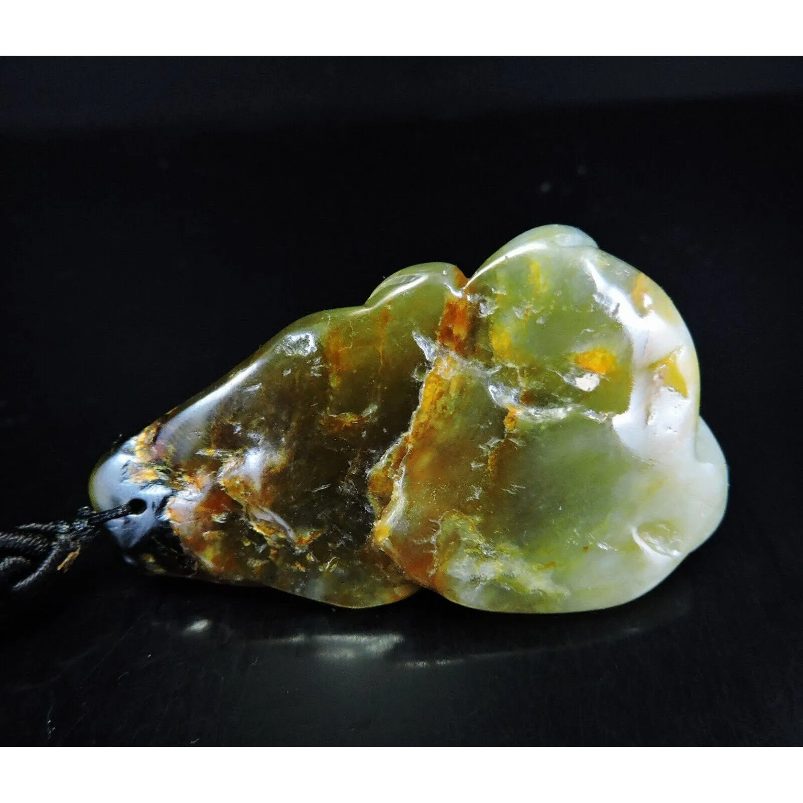 100% Natural Hand-Carved Jade Pendant Jadeite Necklace Peanut & Leaves & Ruyi