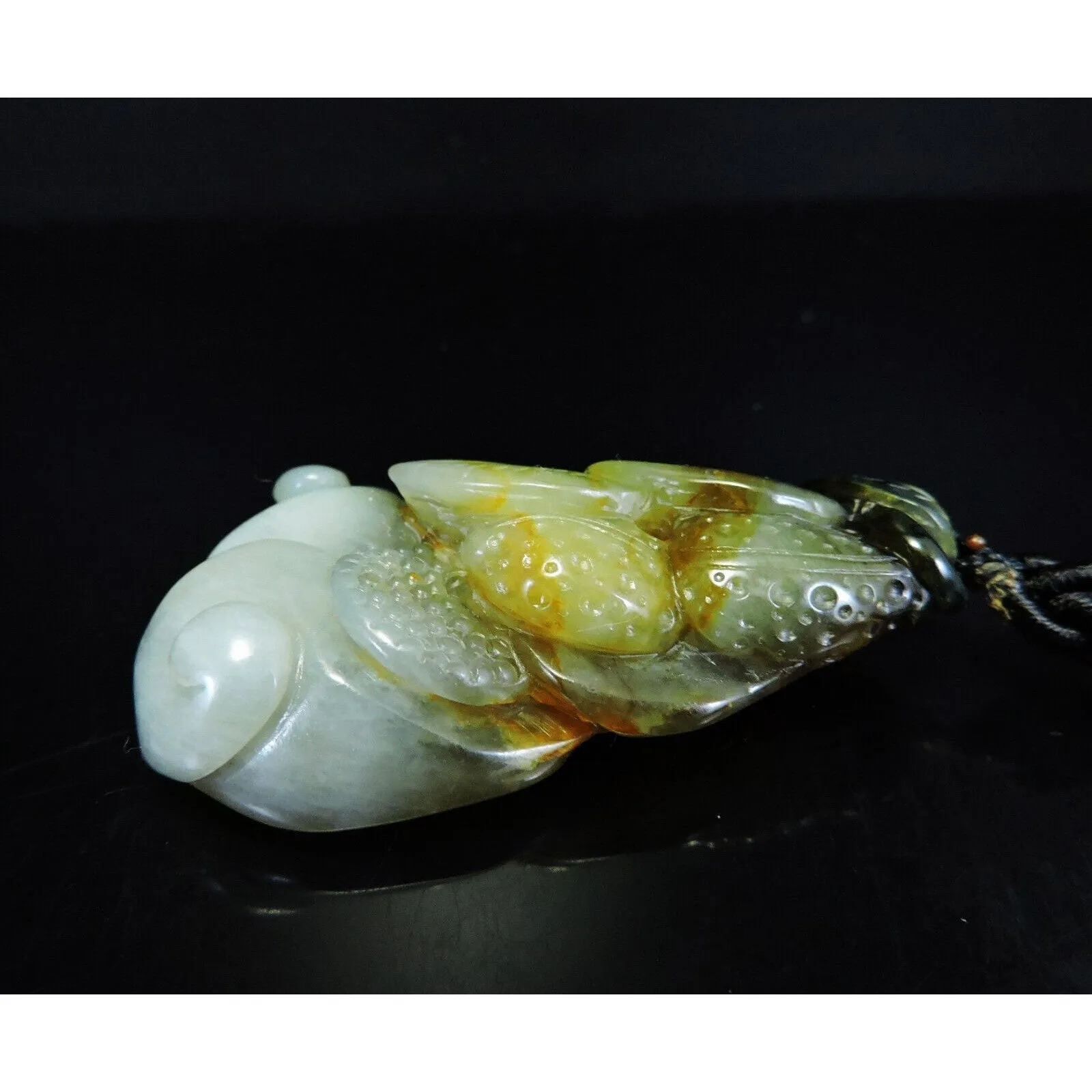100% Natural Hand-Carved Jade Pendant Jadeite Necklace Peanut & Leaves & Ruyi