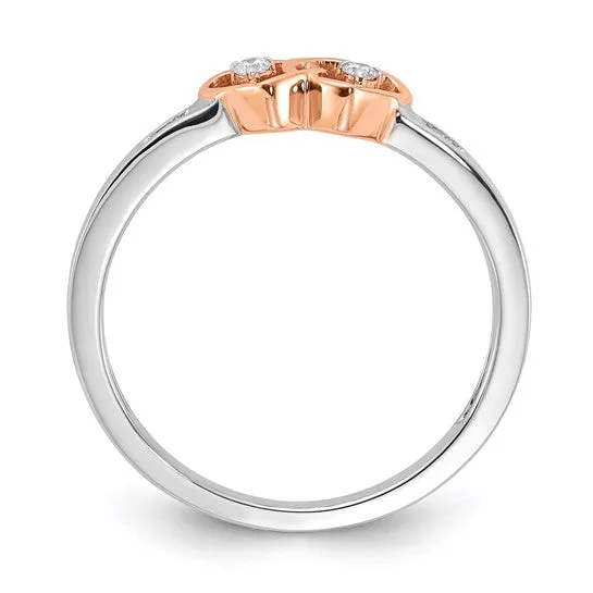 10k White and Rose Gold Diamond Double Heart Ring