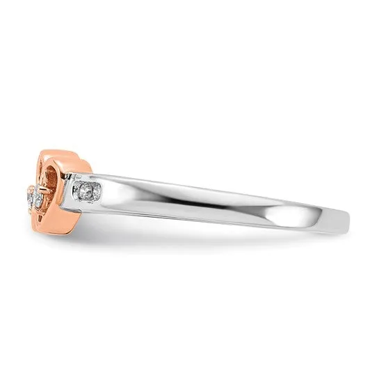 10k White and Rose Gold Diamond Double Heart Ring