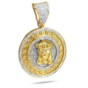 10KY 0.75CTW DIAMOND GREEK KEY JESUS HEAD MEDALLION