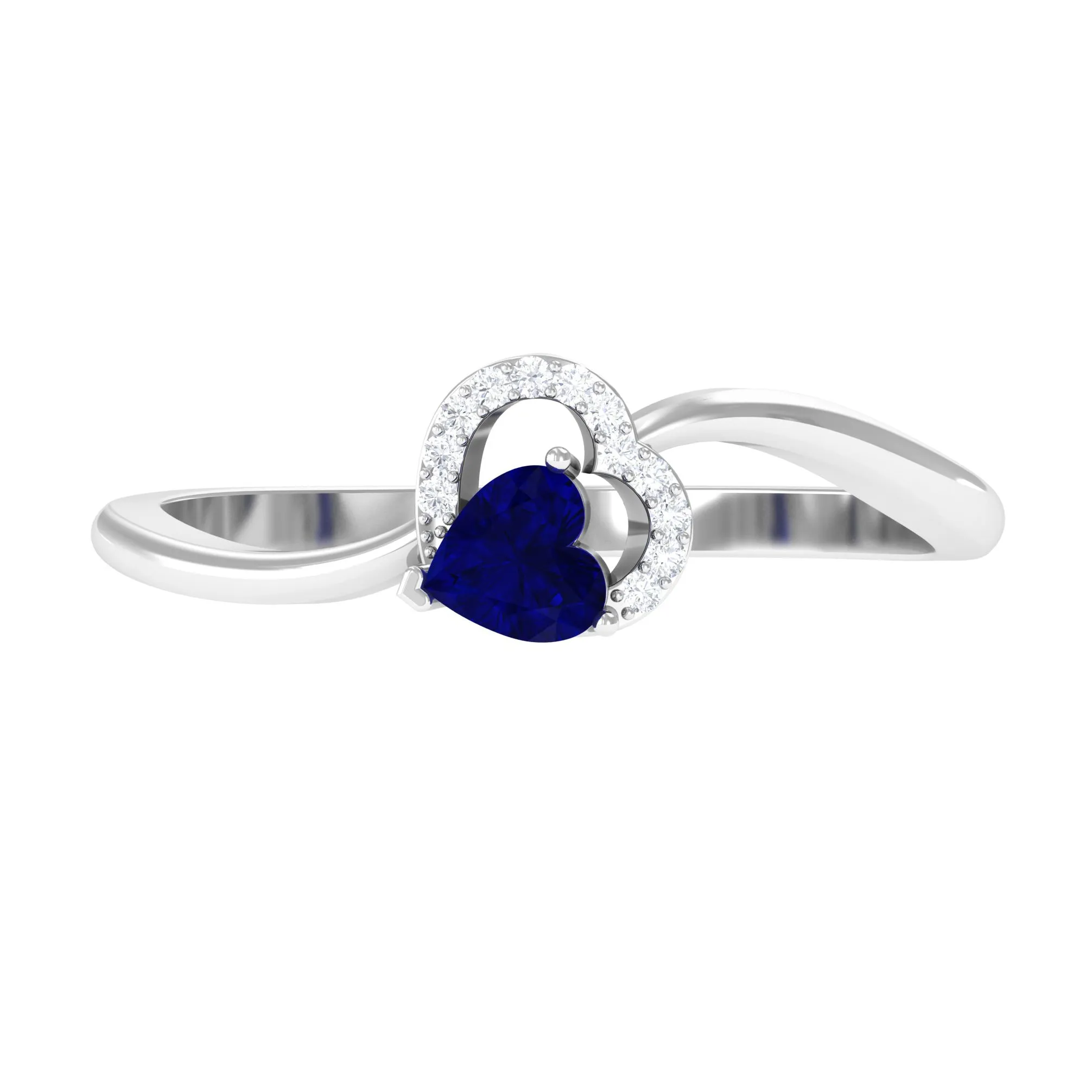 1/2 CT Blue Sapphire Heart Promise Ring with Diamond