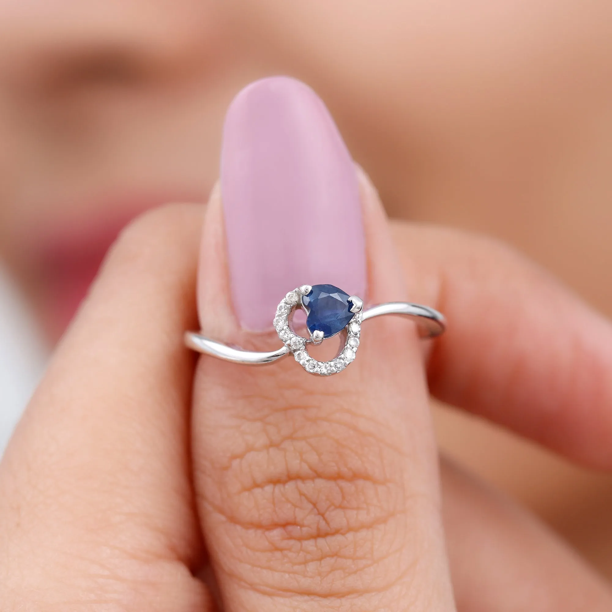1/2 CT Blue Sapphire Heart Promise Ring with Diamond