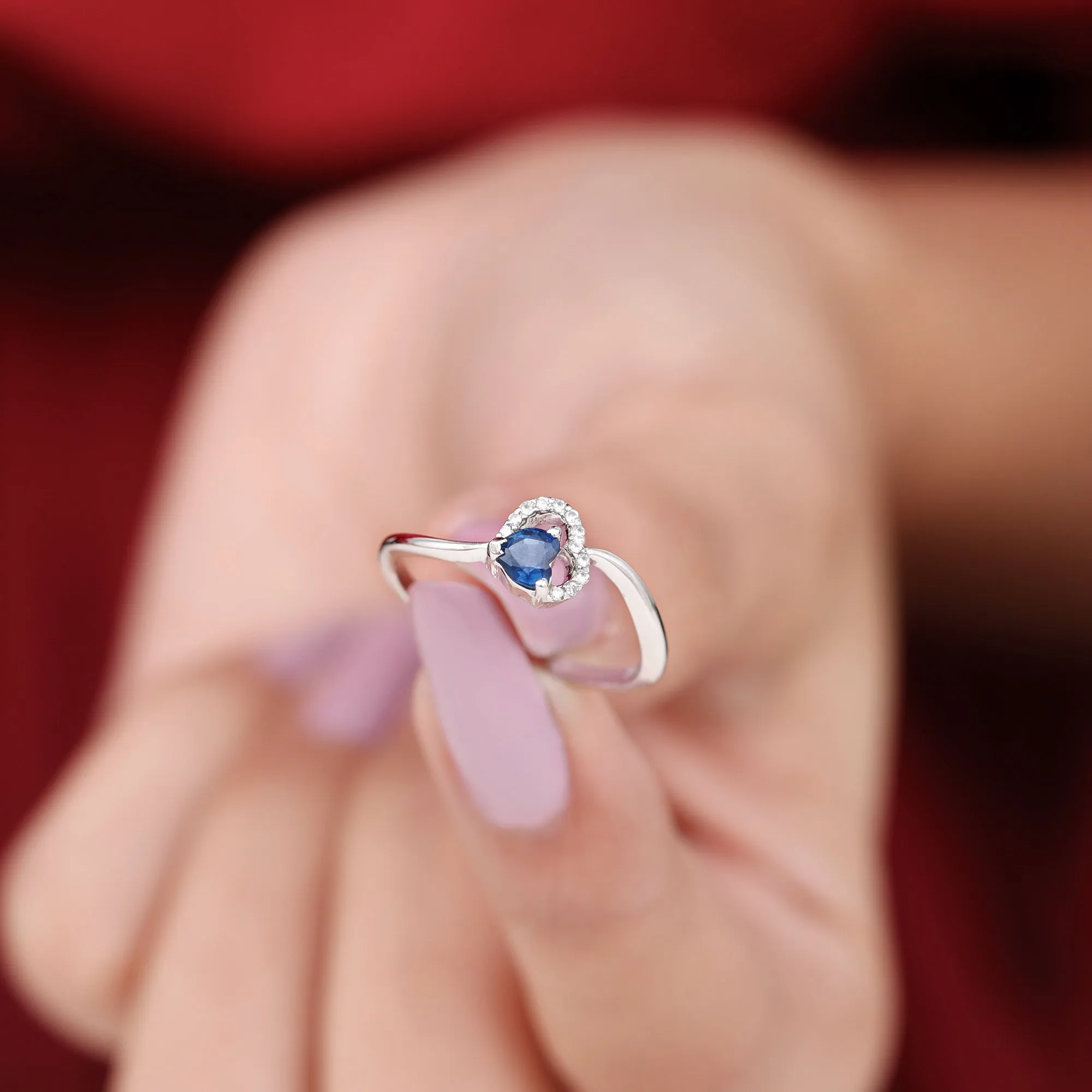 1/2 CT Blue Sapphire Heart Promise Ring with Diamond