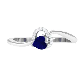 1/2 CT Blue Sapphire Heart Promise Ring with Diamond