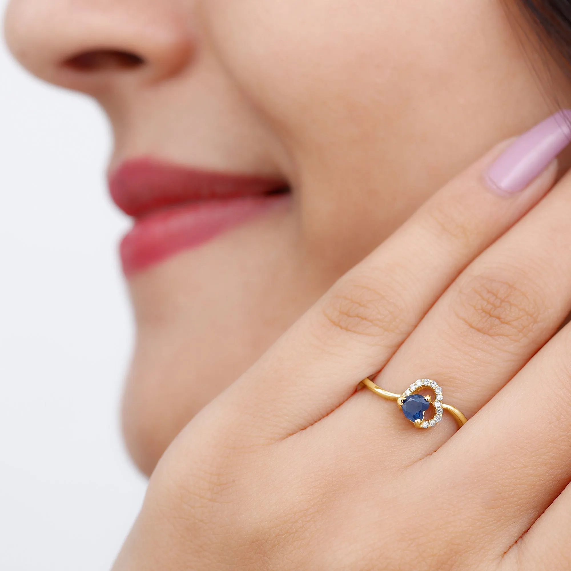 1/2 CT Blue Sapphire Heart Promise Ring with Diamond
