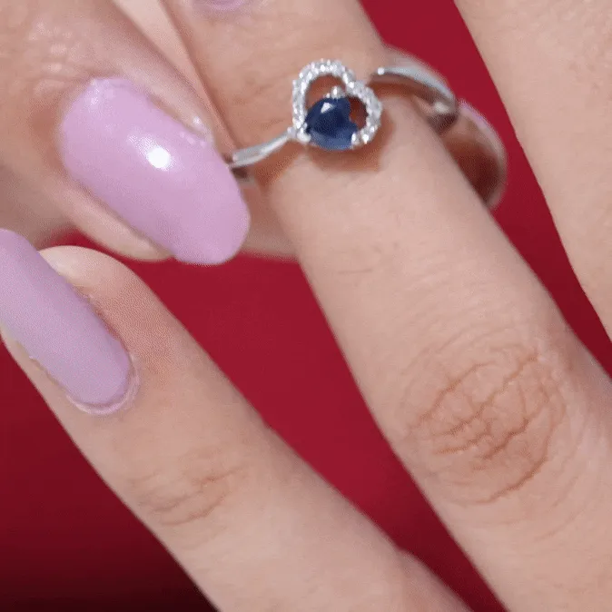 1/2 CT Blue Sapphire Heart Promise Ring with Diamond