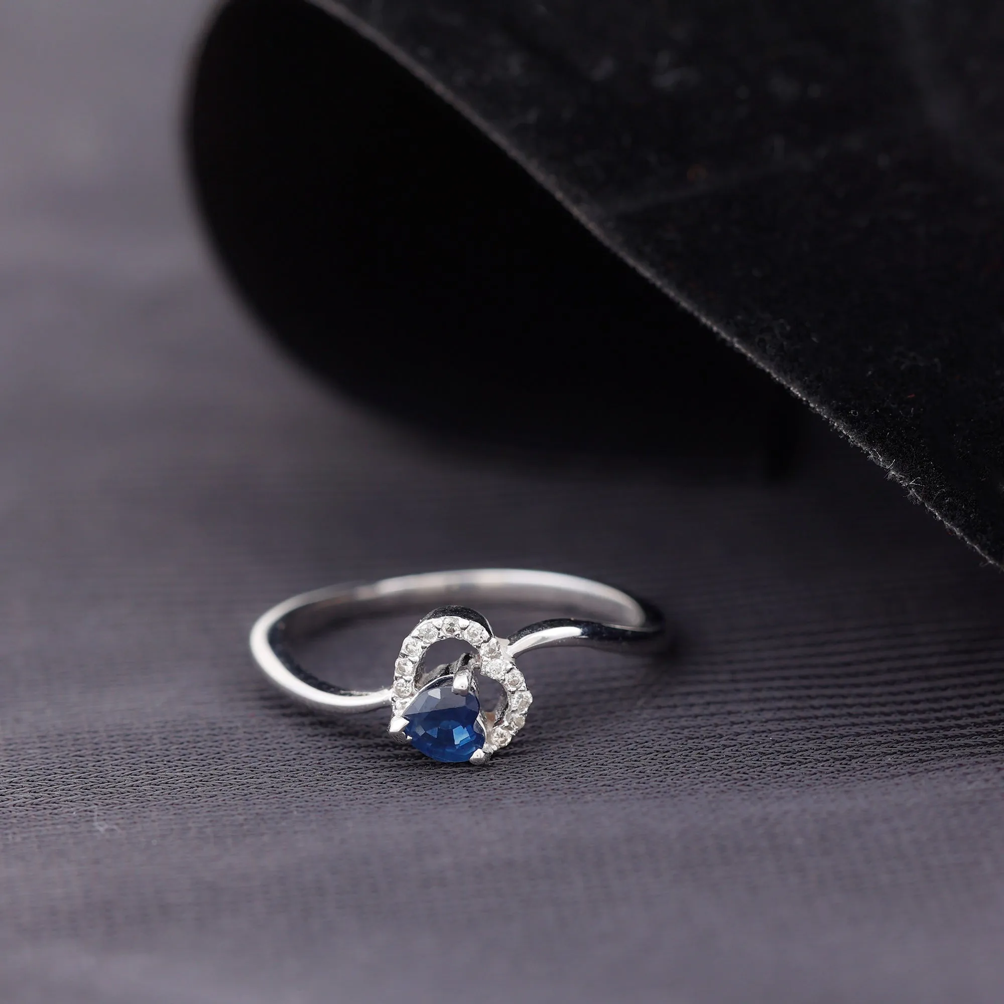 1/2 CT Blue Sapphire Heart Promise Ring with Diamond