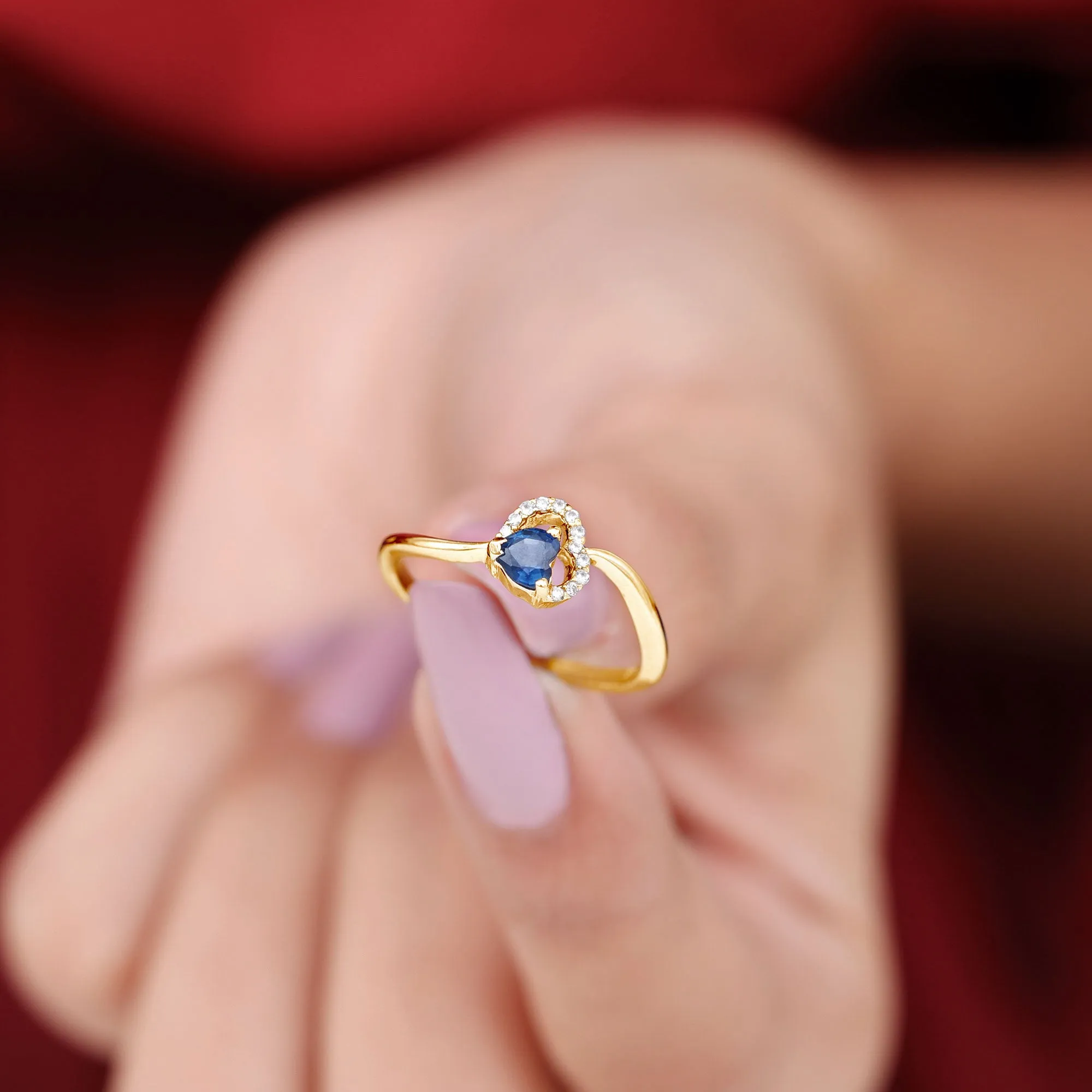 1/2 CT Blue Sapphire Heart Promise Ring with Diamond