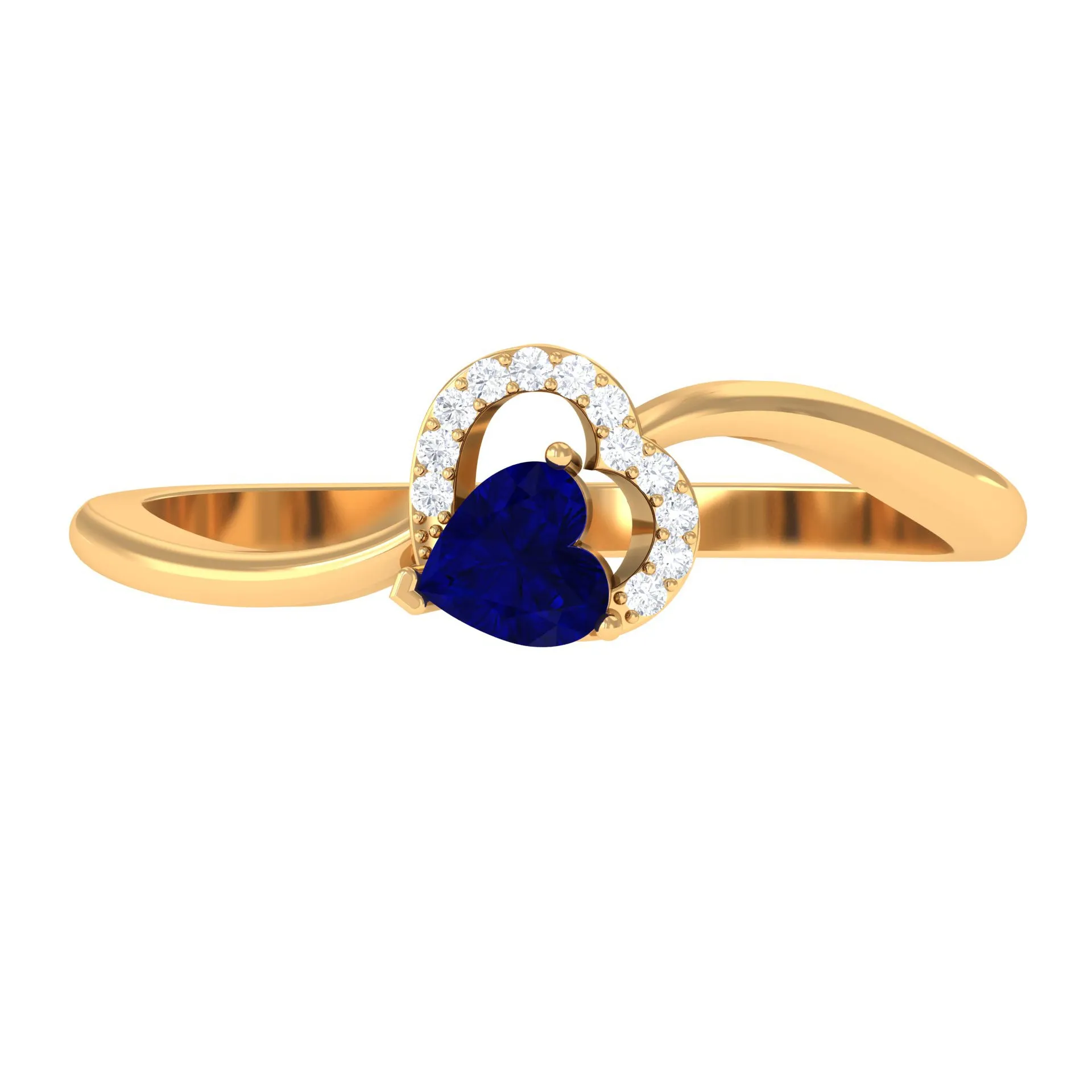 1/2 CT Blue Sapphire Heart Promise Ring with Diamond