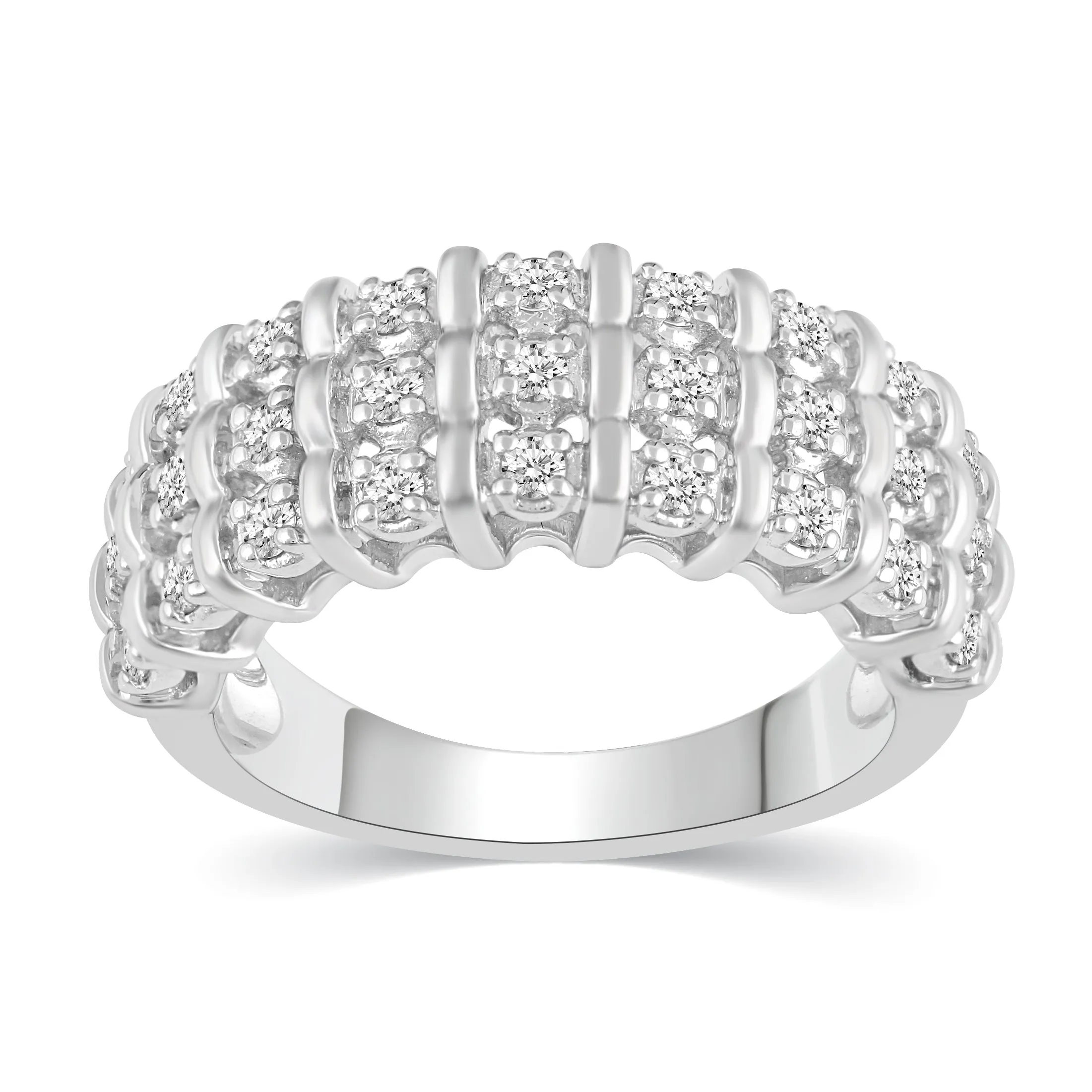 1/2CT TW Diamond Pave Band Anniversary Ring in Sterling Silver
