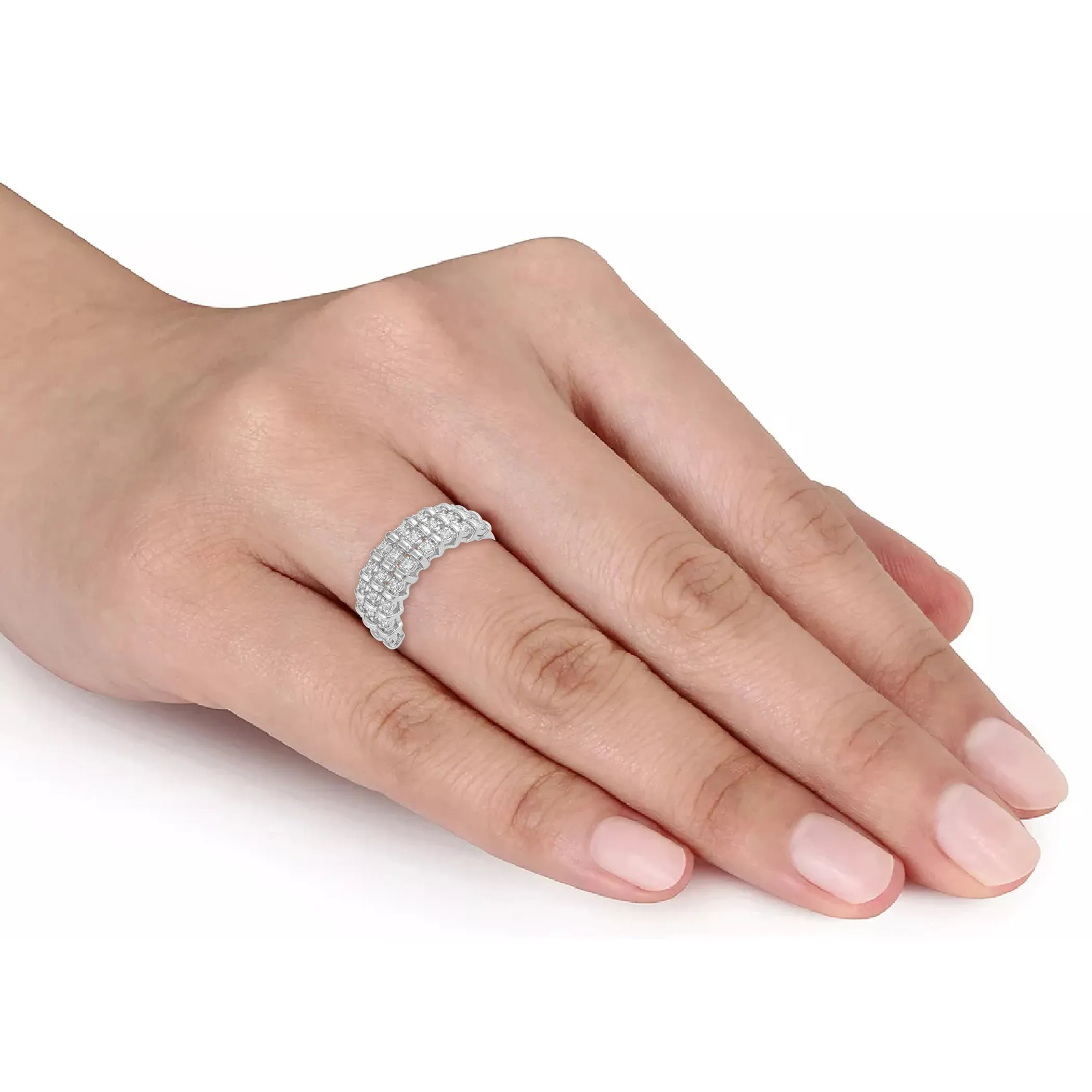 1/2CT TW Diamond Pave Band Anniversary Ring in Sterling Silver