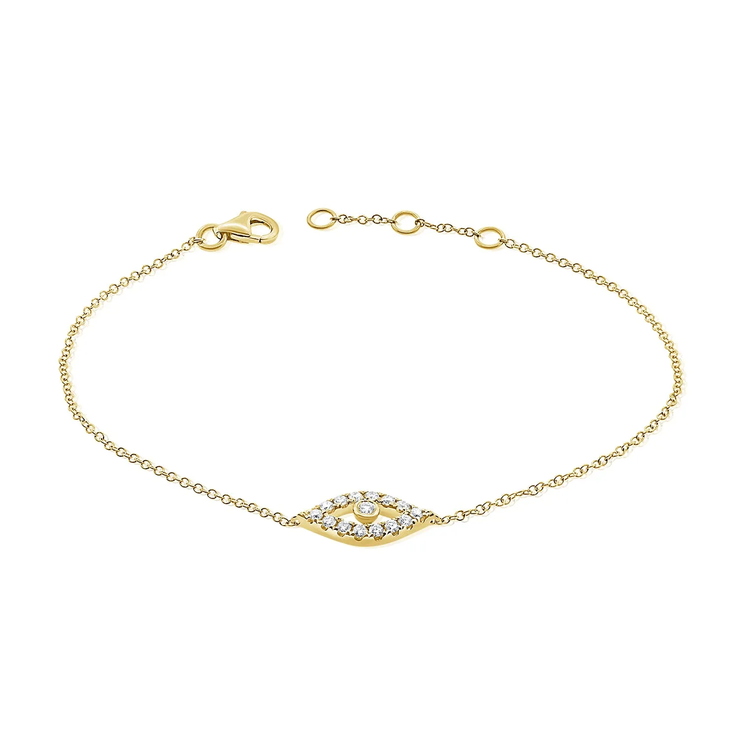 14K Gold & Diamond Evil Eye Bracelet - 0.24ct