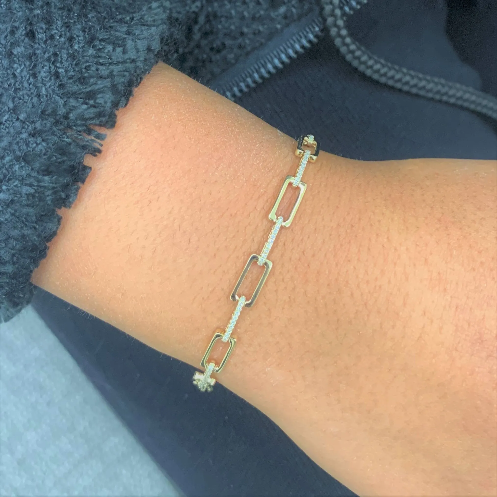 14k Gold & Diamond Rectangle Link Bracelet - 0.33ct