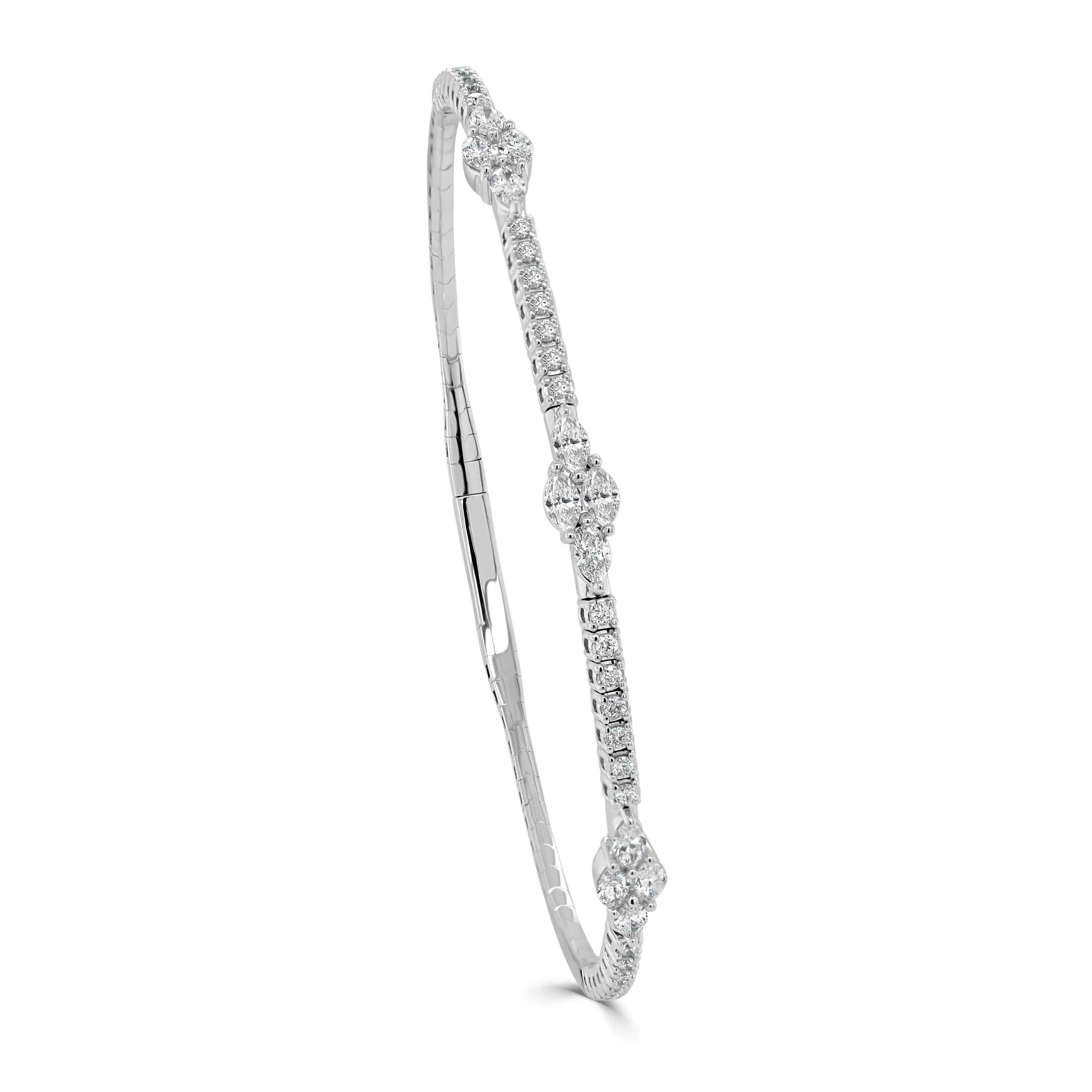 14k Gold & Marquise Diamond Station Flexible Bangle - 1.11ct