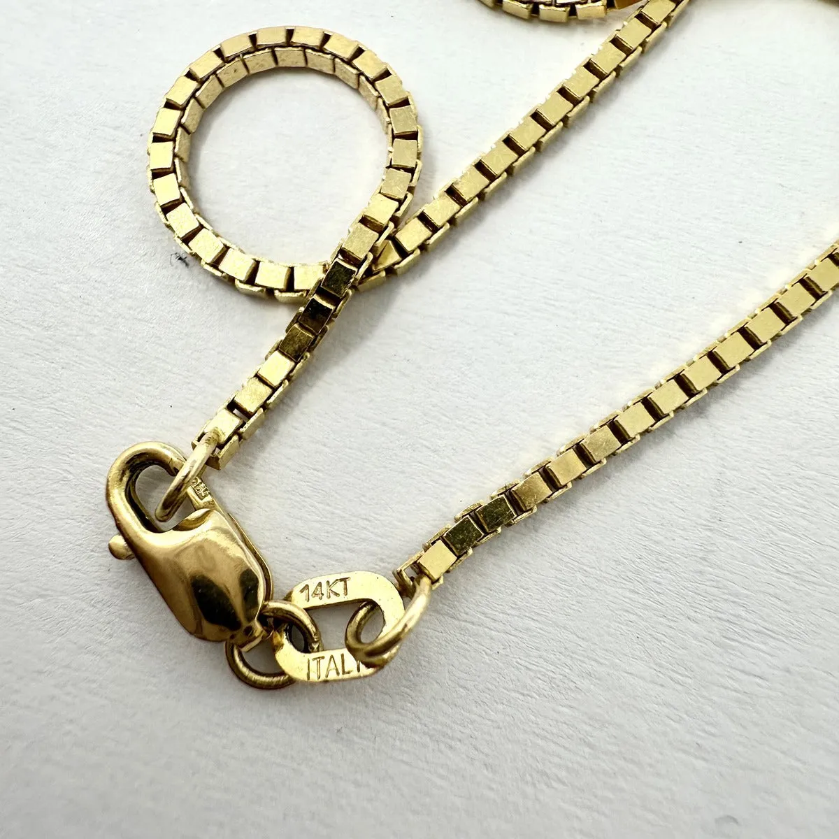 14K Gold Box Chain Necklace with Jade Pendant