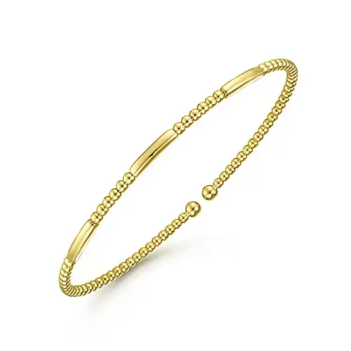 14K Gold Bujukan Bead Open Bangle, Available in White, Rose and Yellow Gold