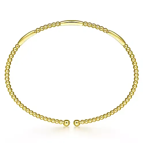 14K Gold Bujukan Bead Open Bangle, Available in White, Rose and Yellow Gold