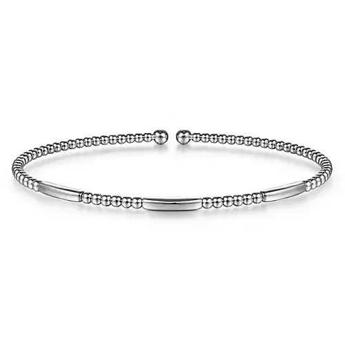 14K Gold Bujukan Bead Open Bangle, Available in White, Rose and Yellow Gold