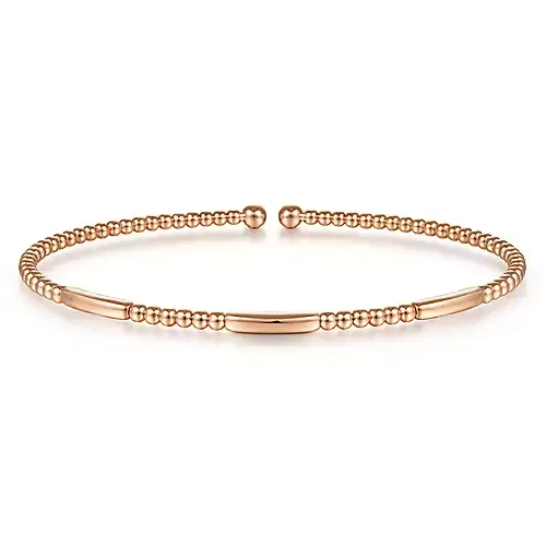 14K Gold Bujukan Bead Open Bangle, Available in White, Rose and Yellow Gold