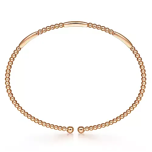 14K Gold Bujukan Bead Open Bangle, Available in White, Rose and Yellow Gold