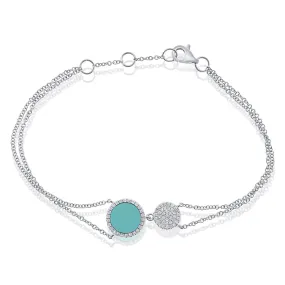 14k Gold Diamond & Turquoise Disc Bracelet
