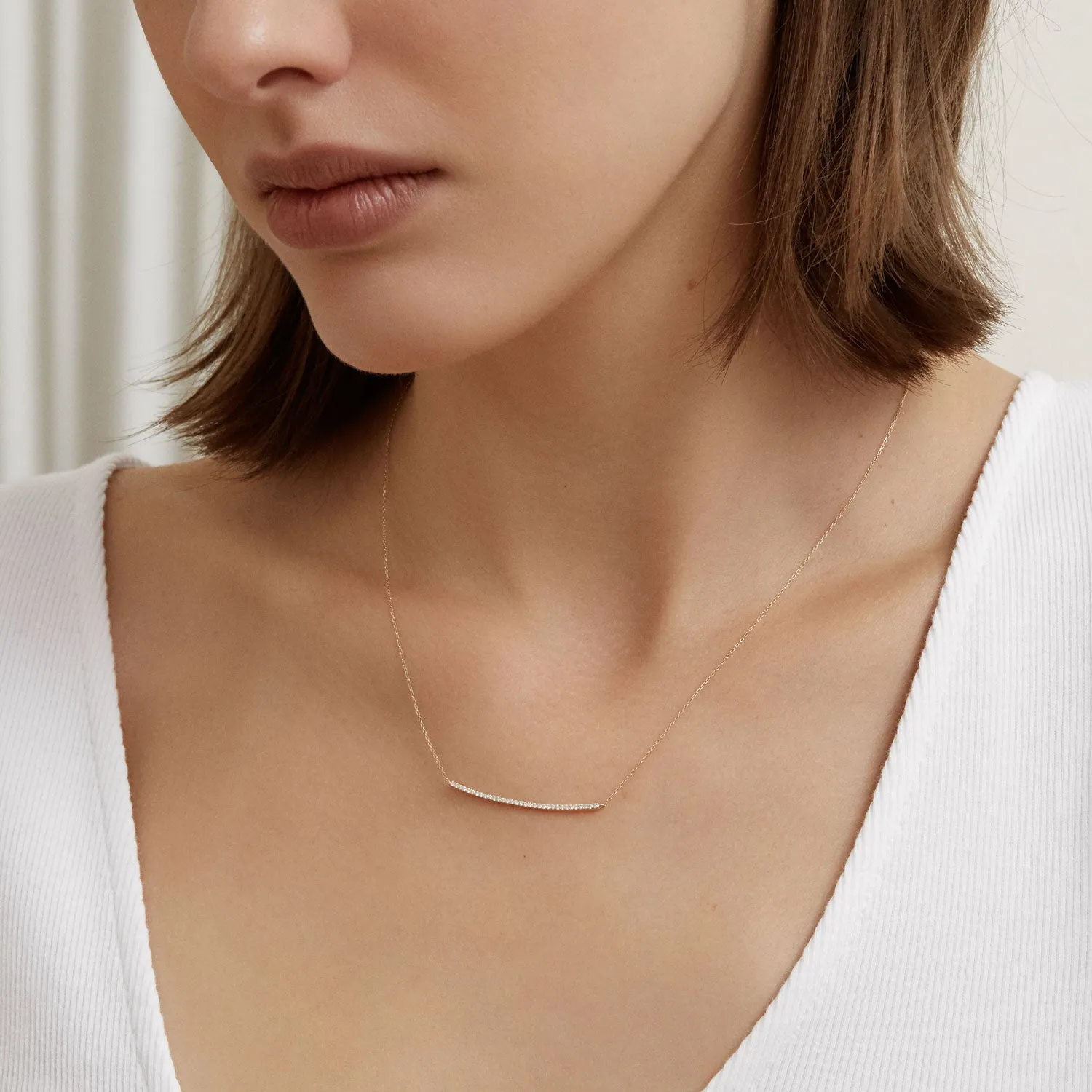 14k Gold Diamond Bar Necklace